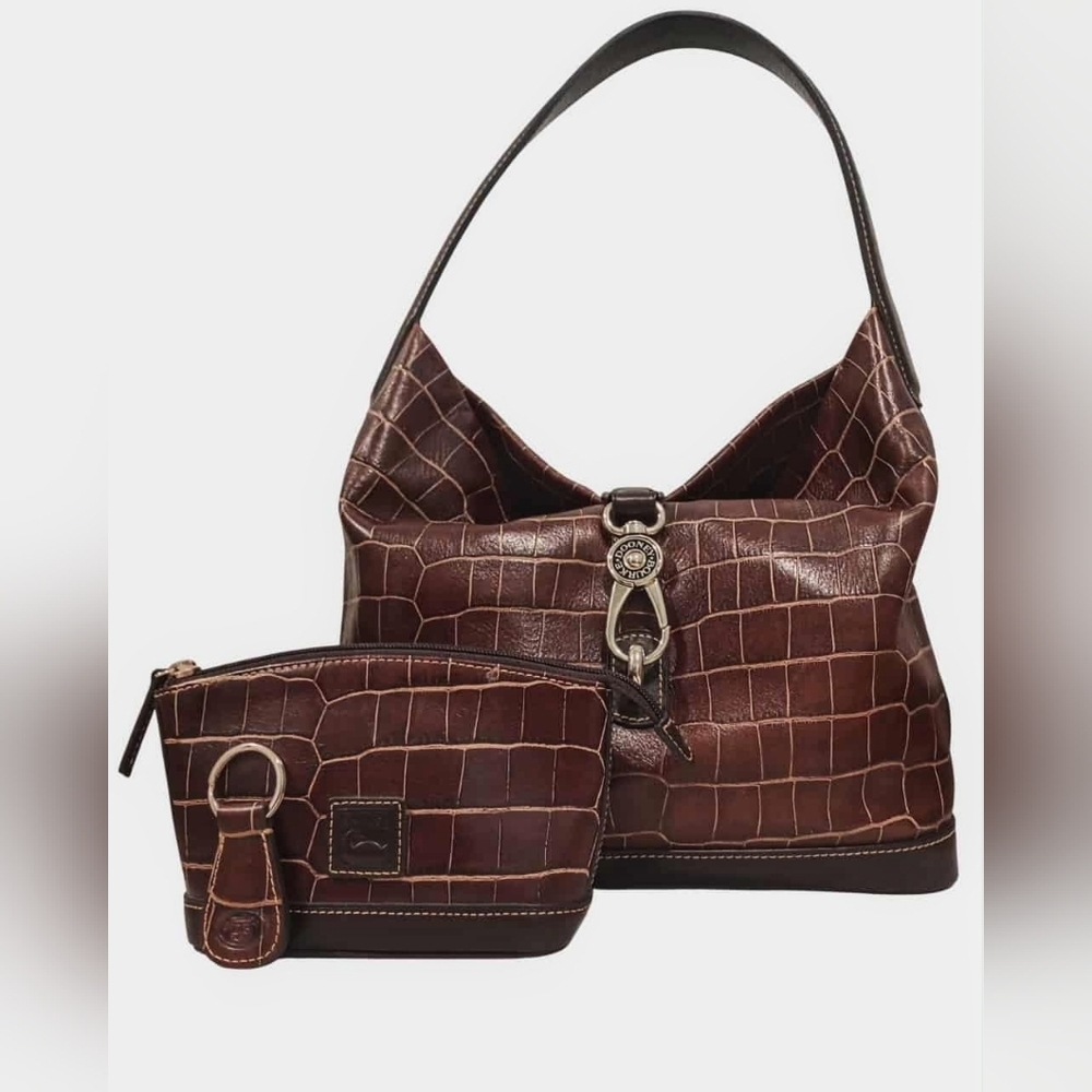 Dooney & Bourke Croco Embossed  Lock Sac Hobo Bag W/ Pouch & Keychain - Picture 16 of 16